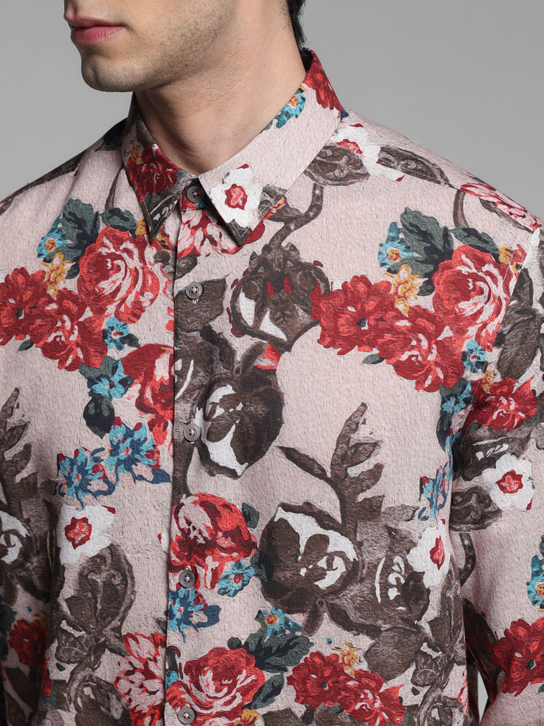 LIGHT BROWN FLORAL SHIRT