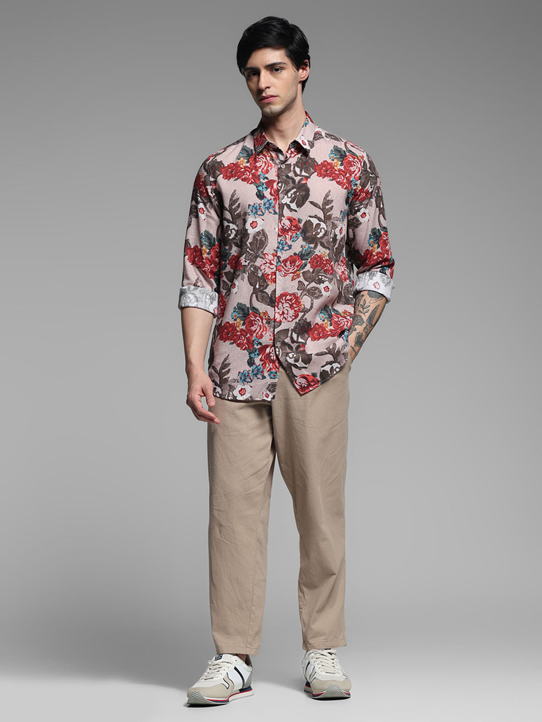 LIGHT BROWN FLORAL SHIRT
