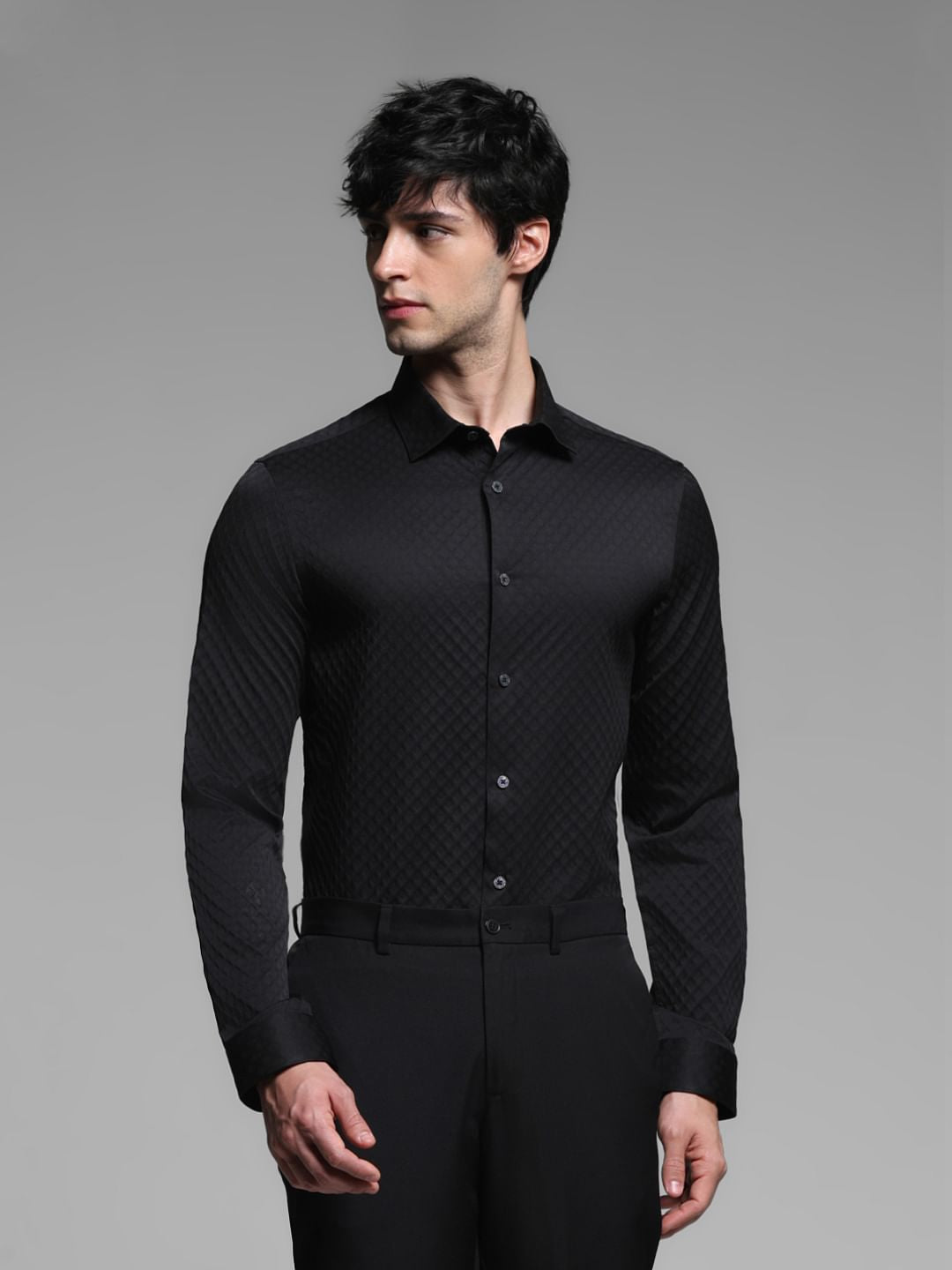 Black Dobby Full Sleeves Shirt