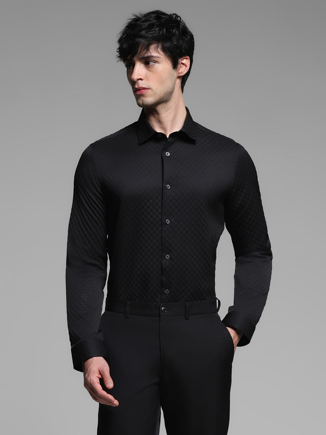 Black Dobby Full Sleeves Shirt