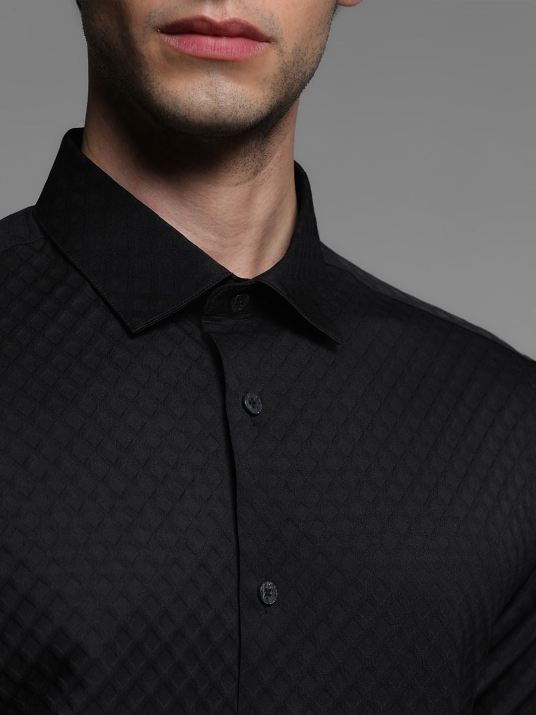 Black Dobby Full Sleeves Shirt