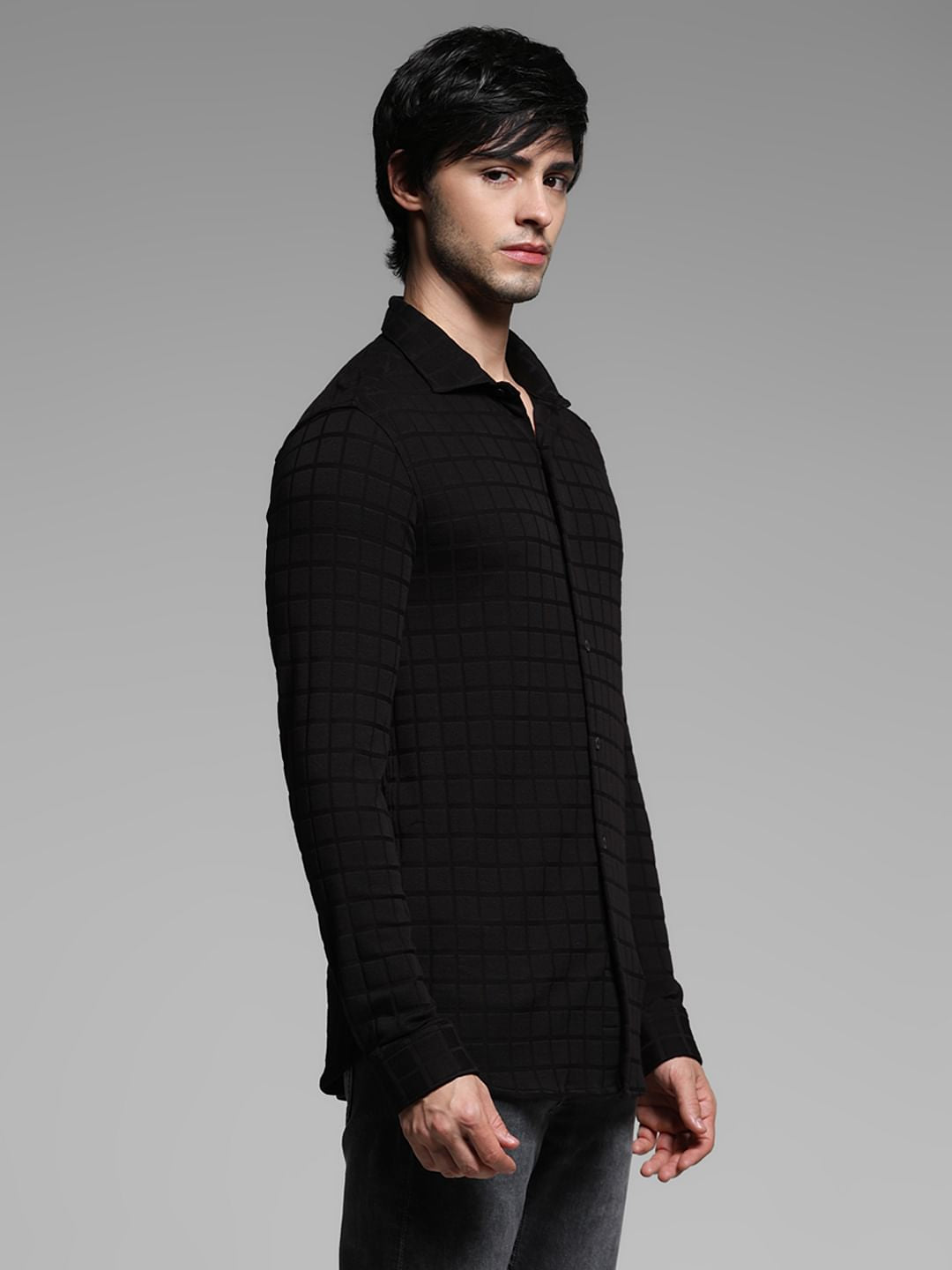 Black Knitted Full Sleeves Shirt