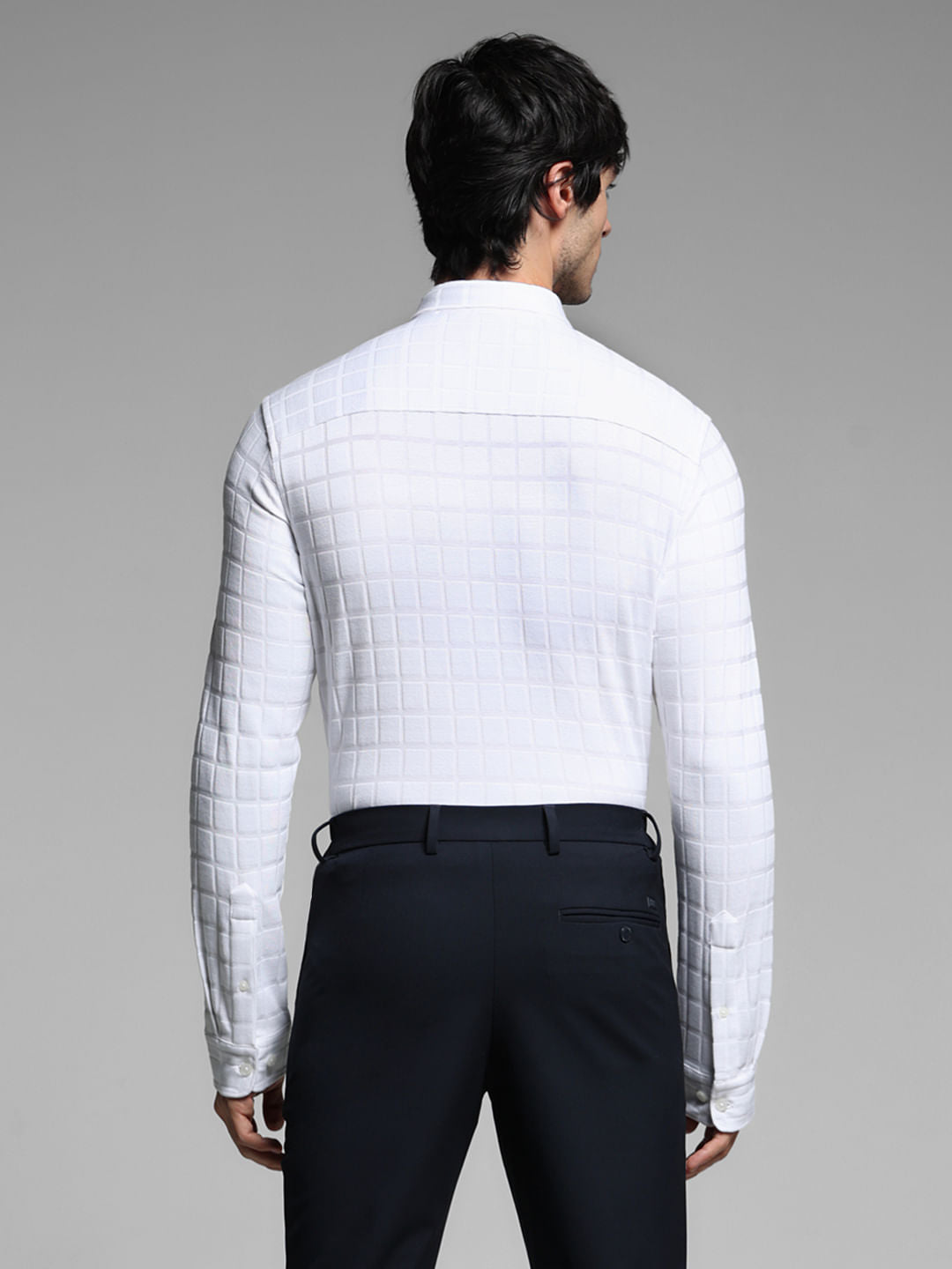 White Knitted Full Sleeves Shirt