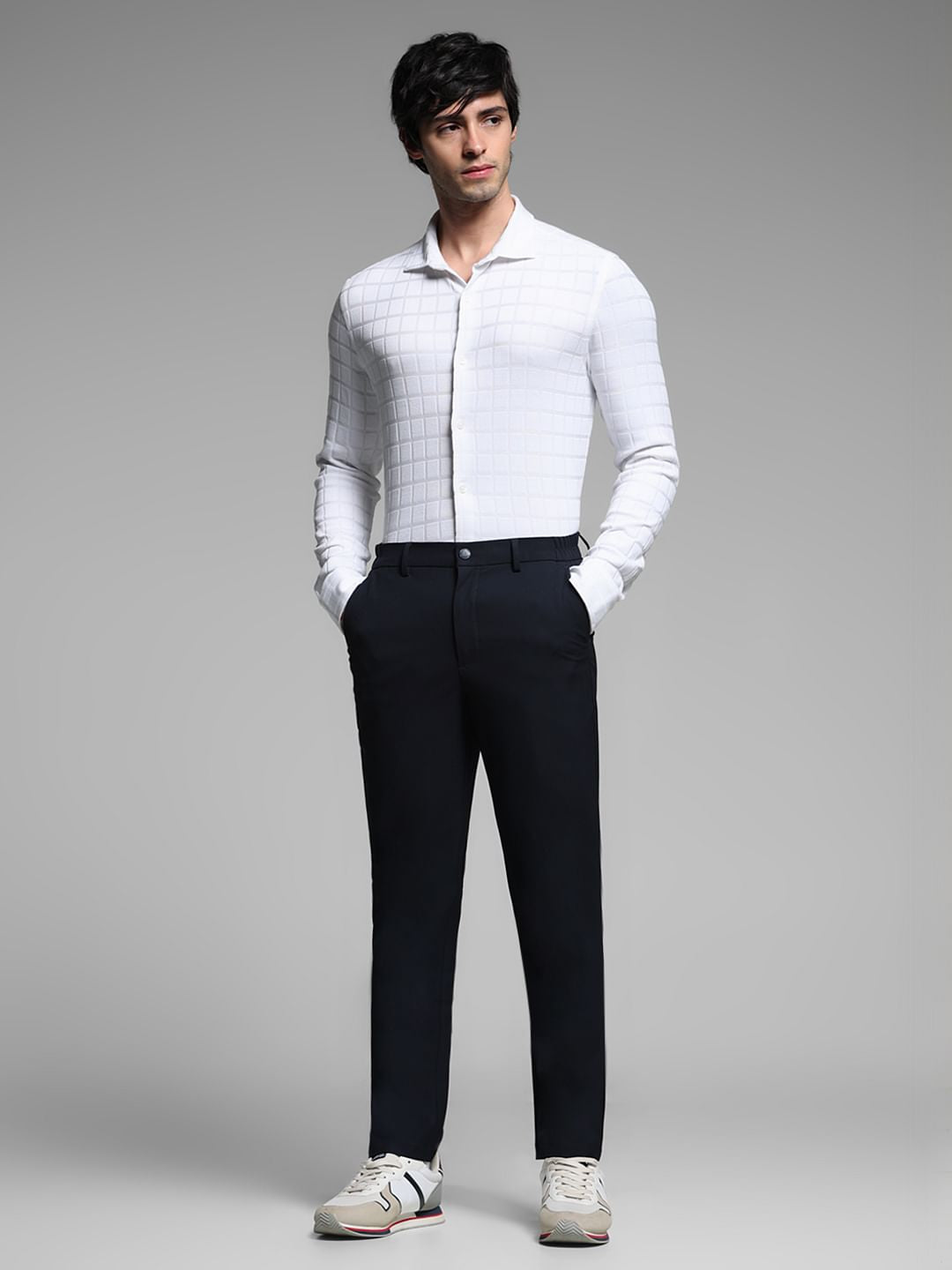 White Knitted Full Sleeves Shirt