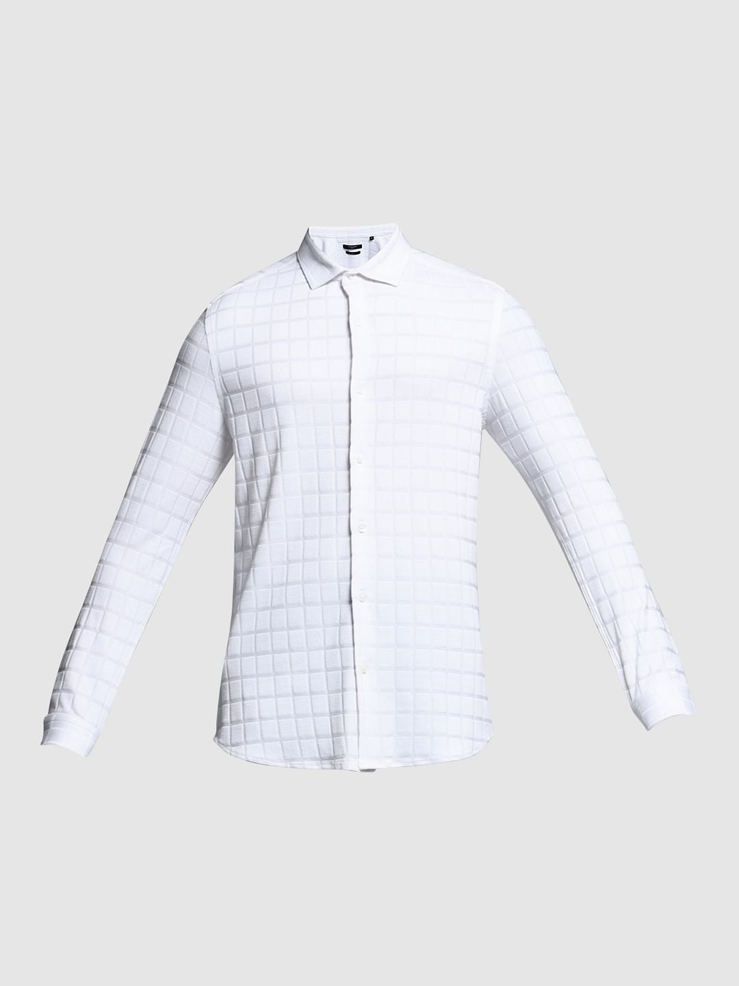 White Knitted Full Sleeves Shirt