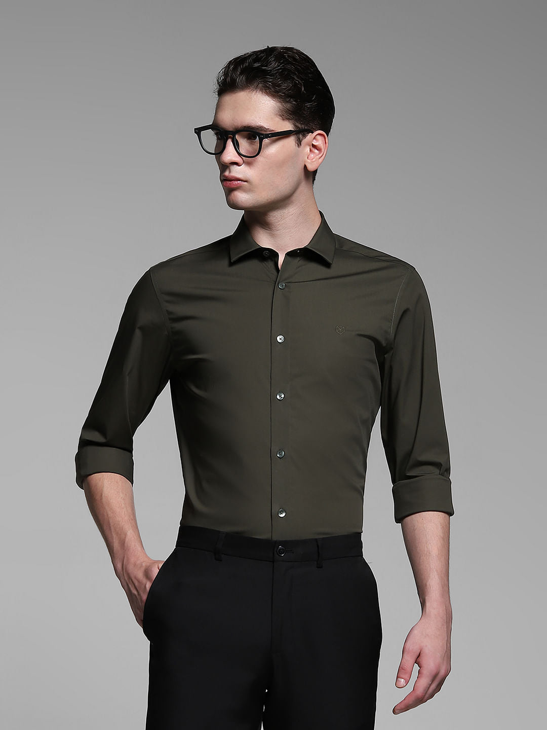 Dark Green Poplin Full Sleeves Shirt