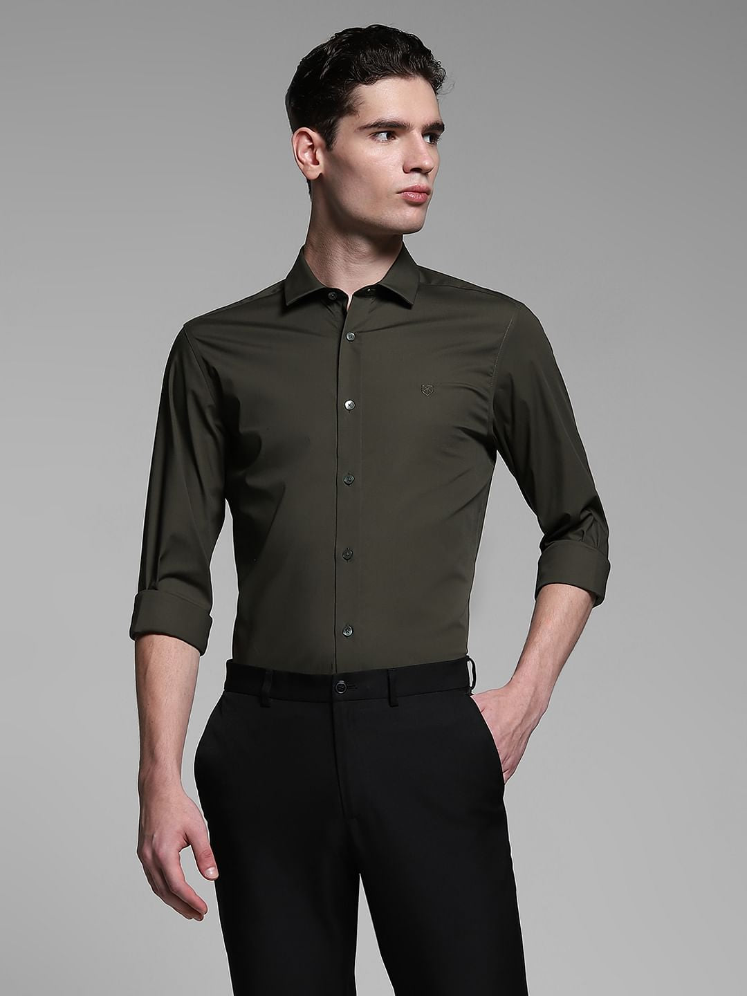 Dark Green Poplin Full Sleeves Shirt