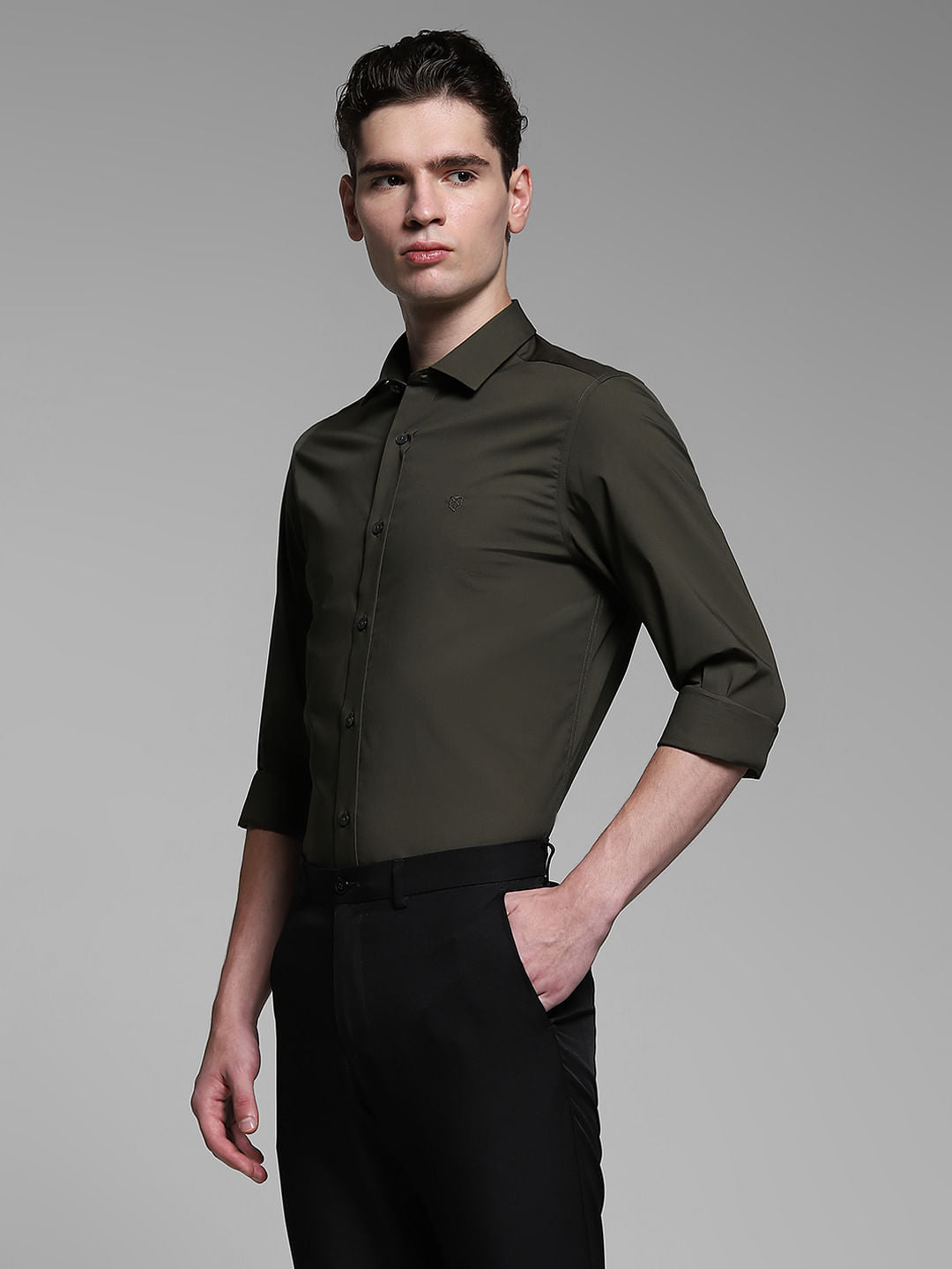 Dark Green Poplin Full Sleeves Shirt