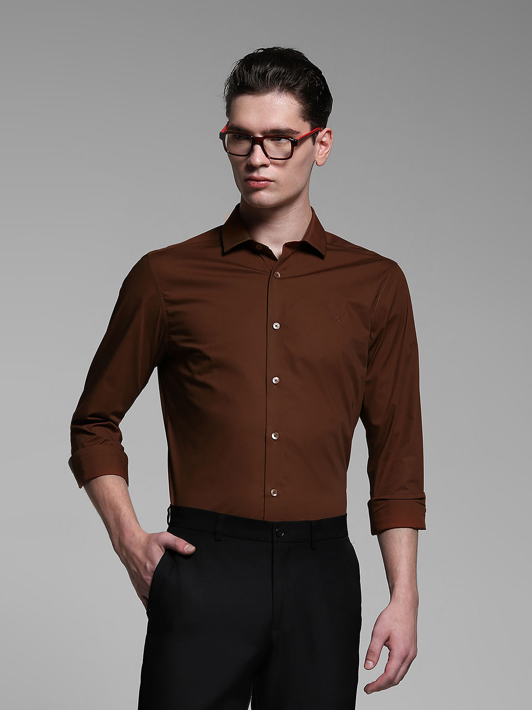Dark Brown Poplin Full Sleeves Shirt