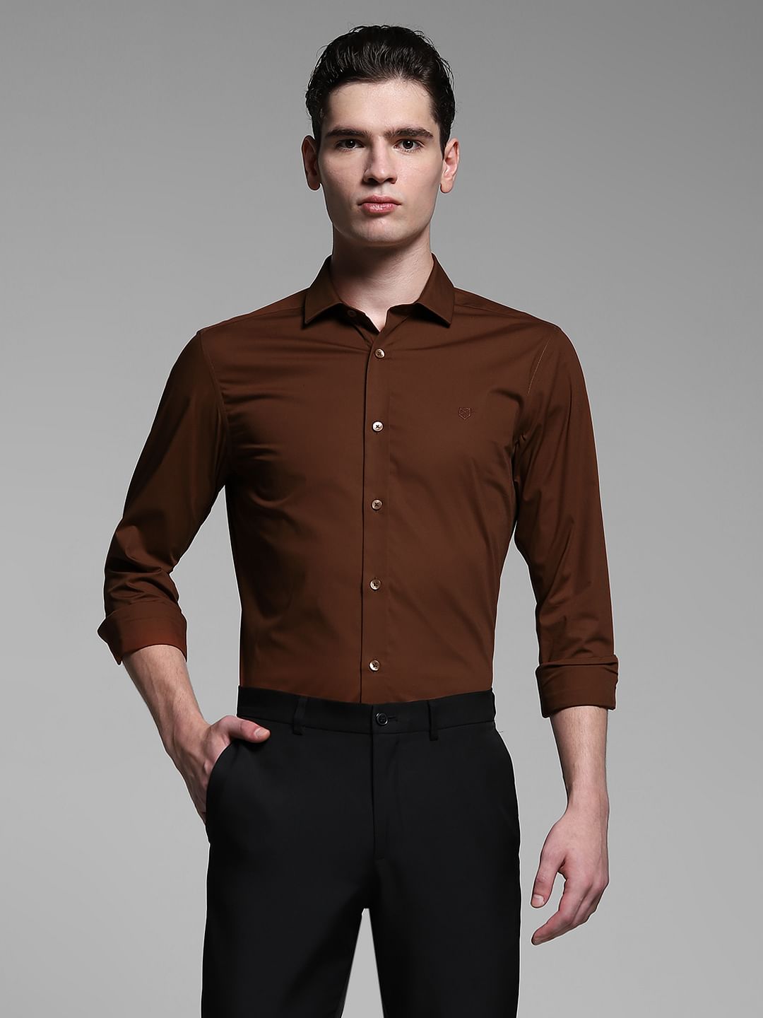 Dark Brown Poplin Full Sleeves Shirt