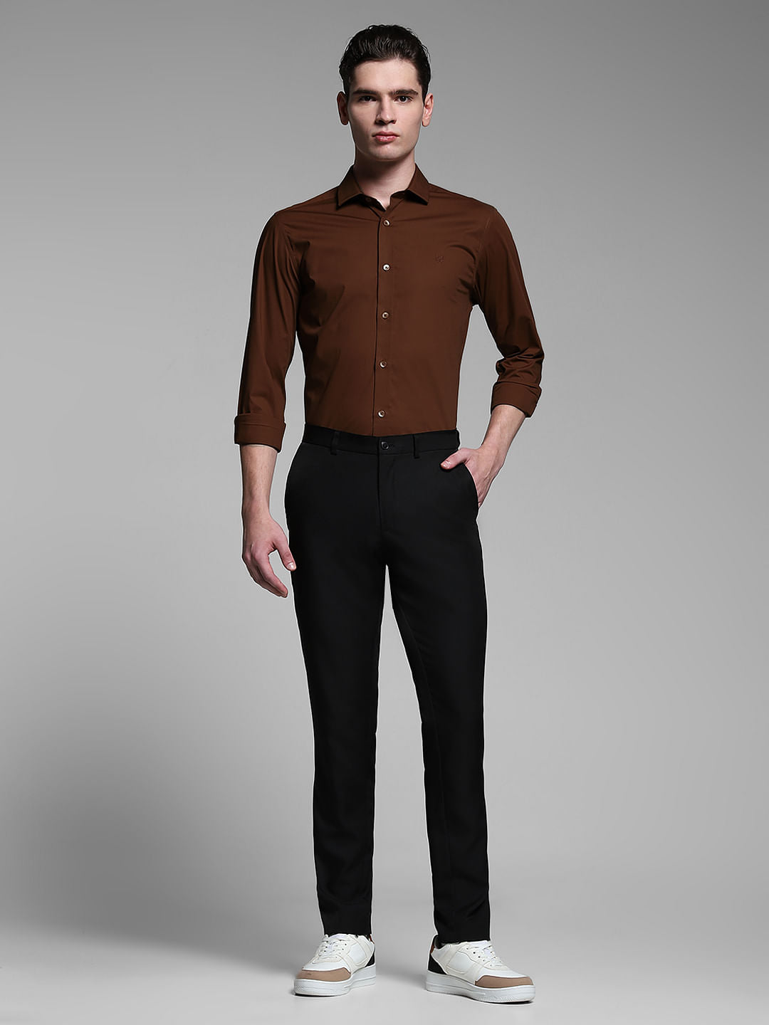 Dark Brown Poplin Full Sleeves Shirt