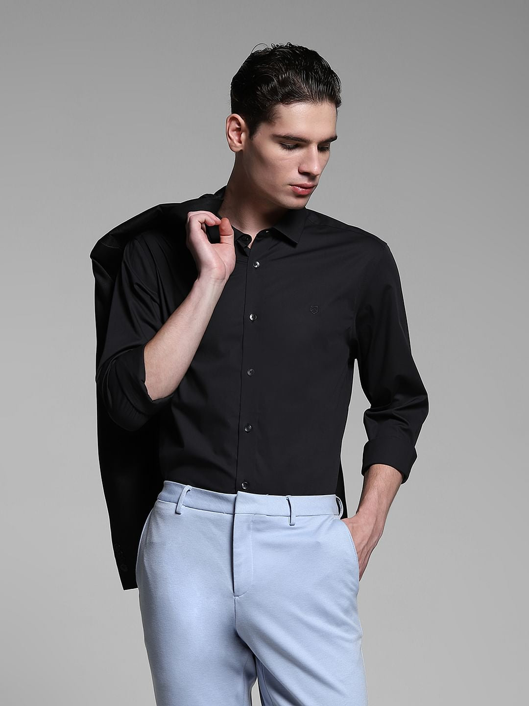 Black Poplin Full Sleeves Shirt
