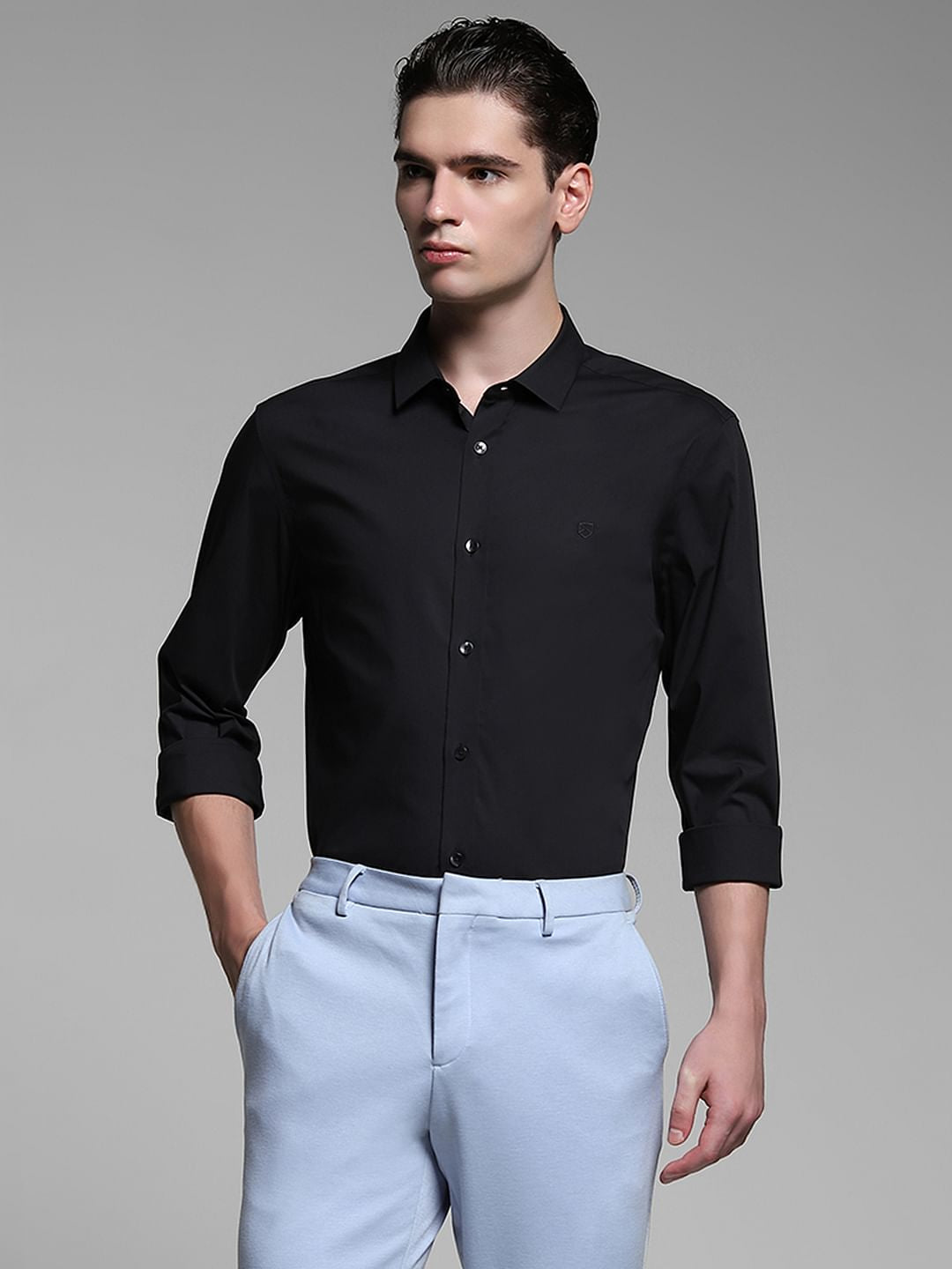 Black Poplin Full Sleeves Shirt