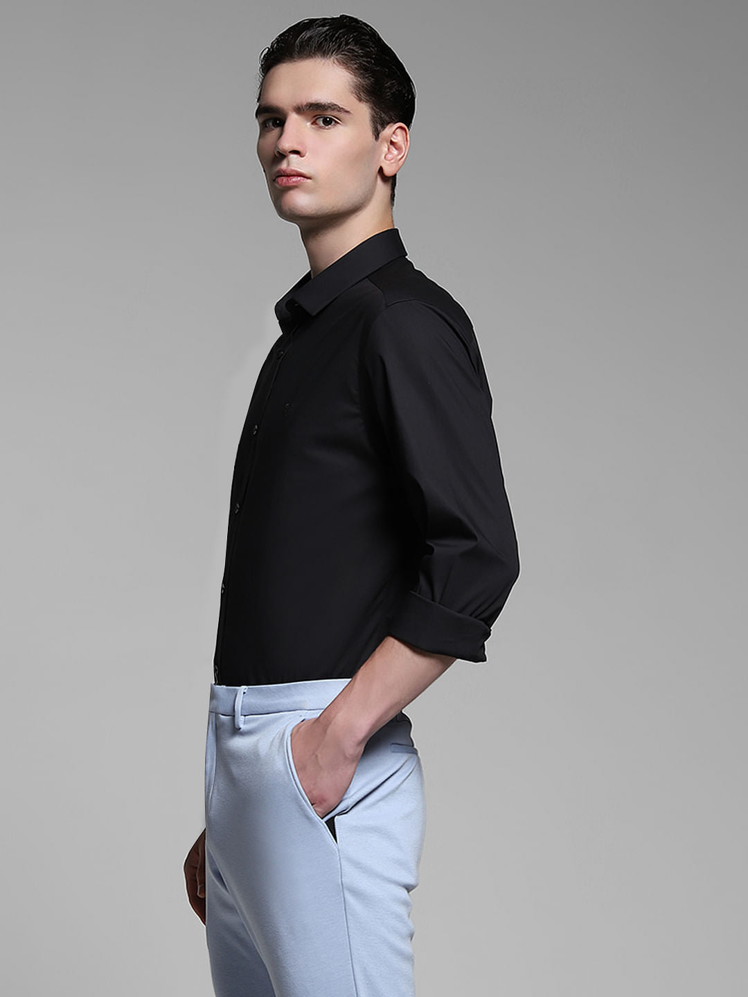Black Poplin Full Sleeves Shirt