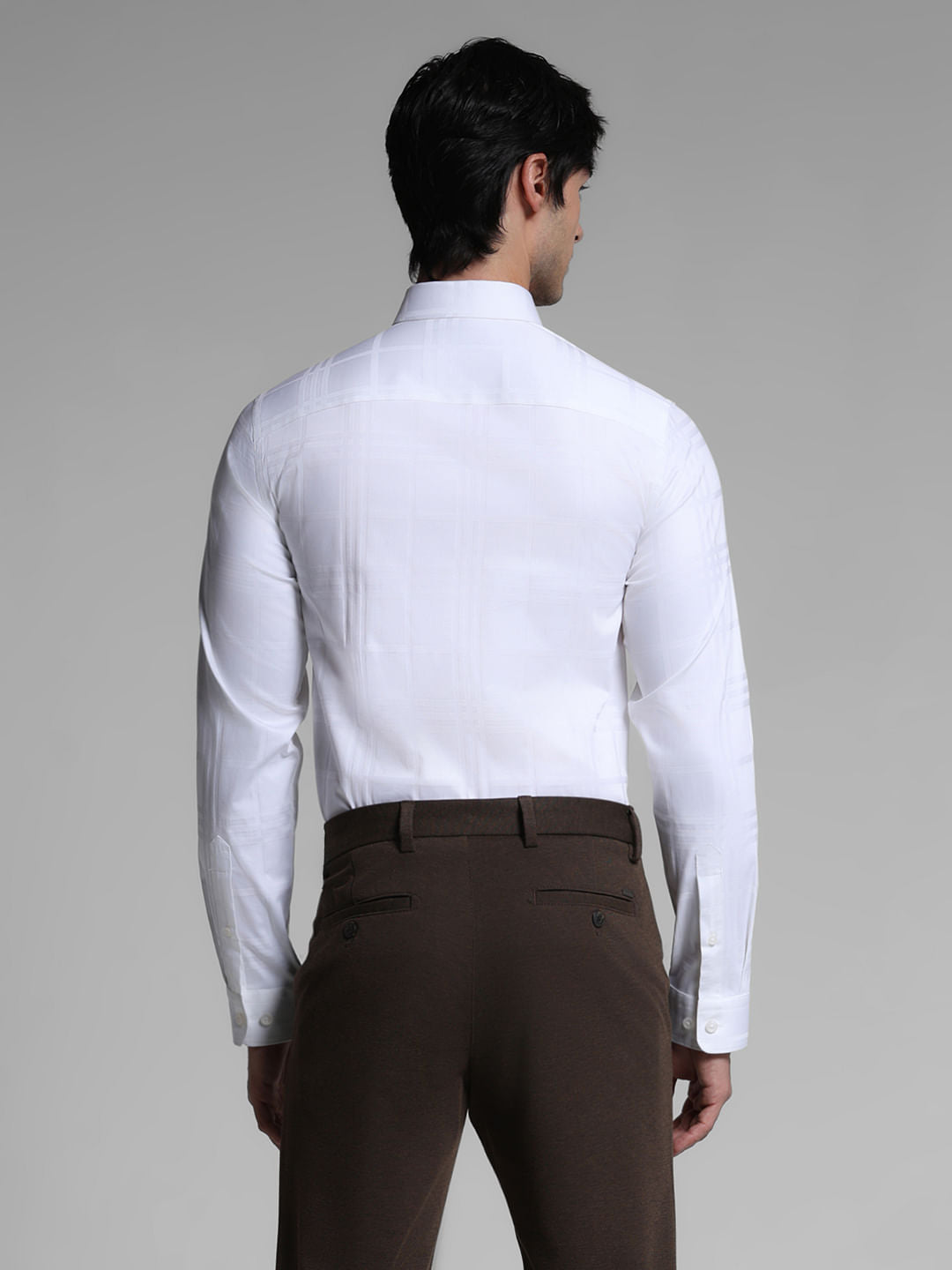 White Dobby Check Print Shirt