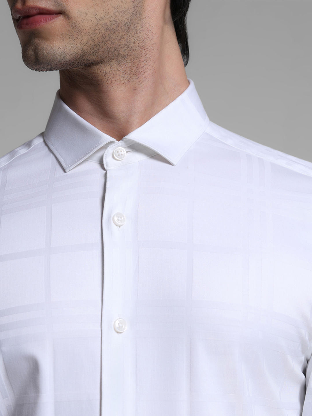 White Dobby Check Print Shirt