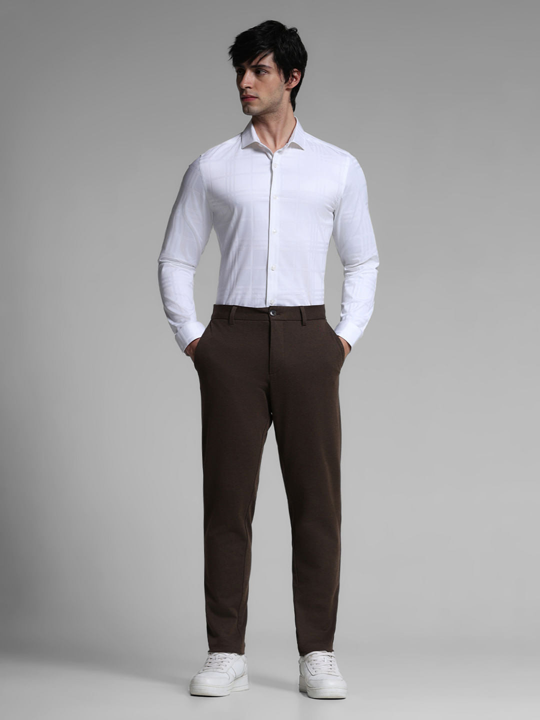 White Dobby Check Print Shirt