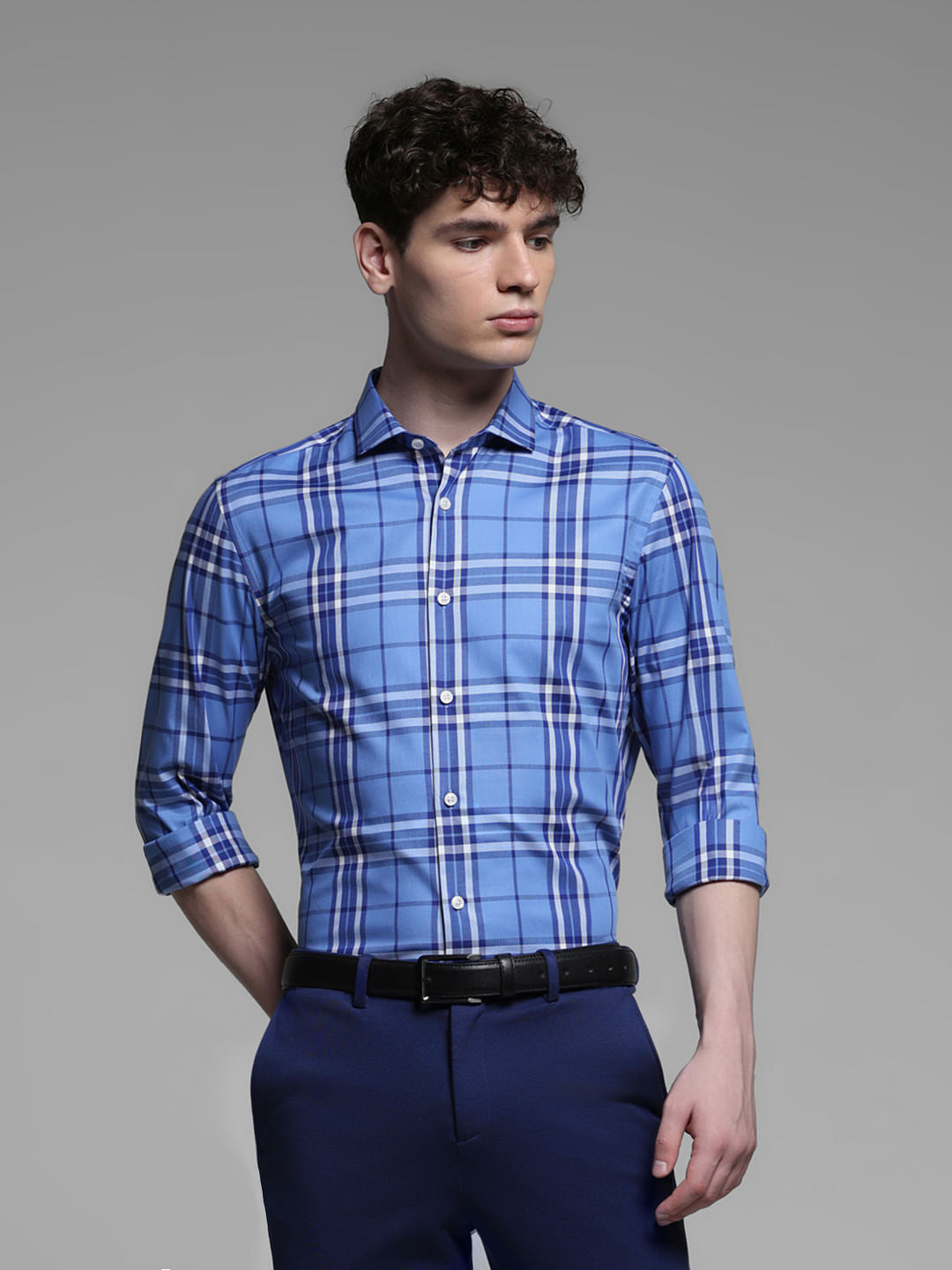 BLUE CHECK PRINT SHIRT