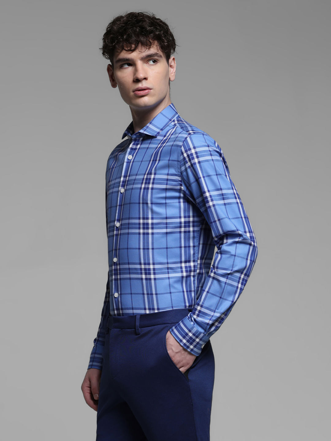 BLUE CHECK PRINT SHIRT