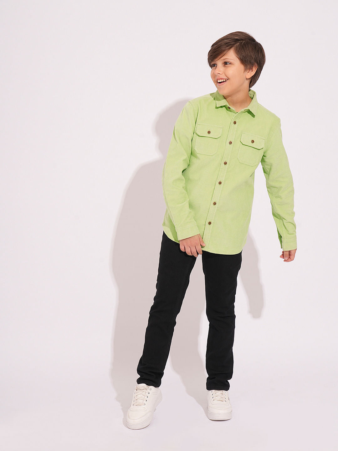 Boys Pastel Green Corduroy Shirt