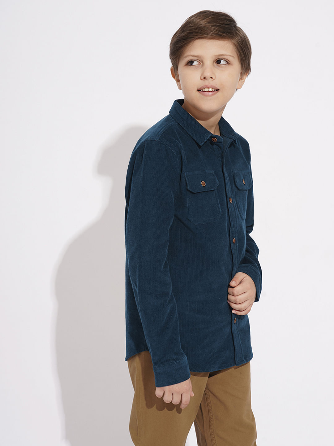Boys Navy Blue Corduroy Shirt