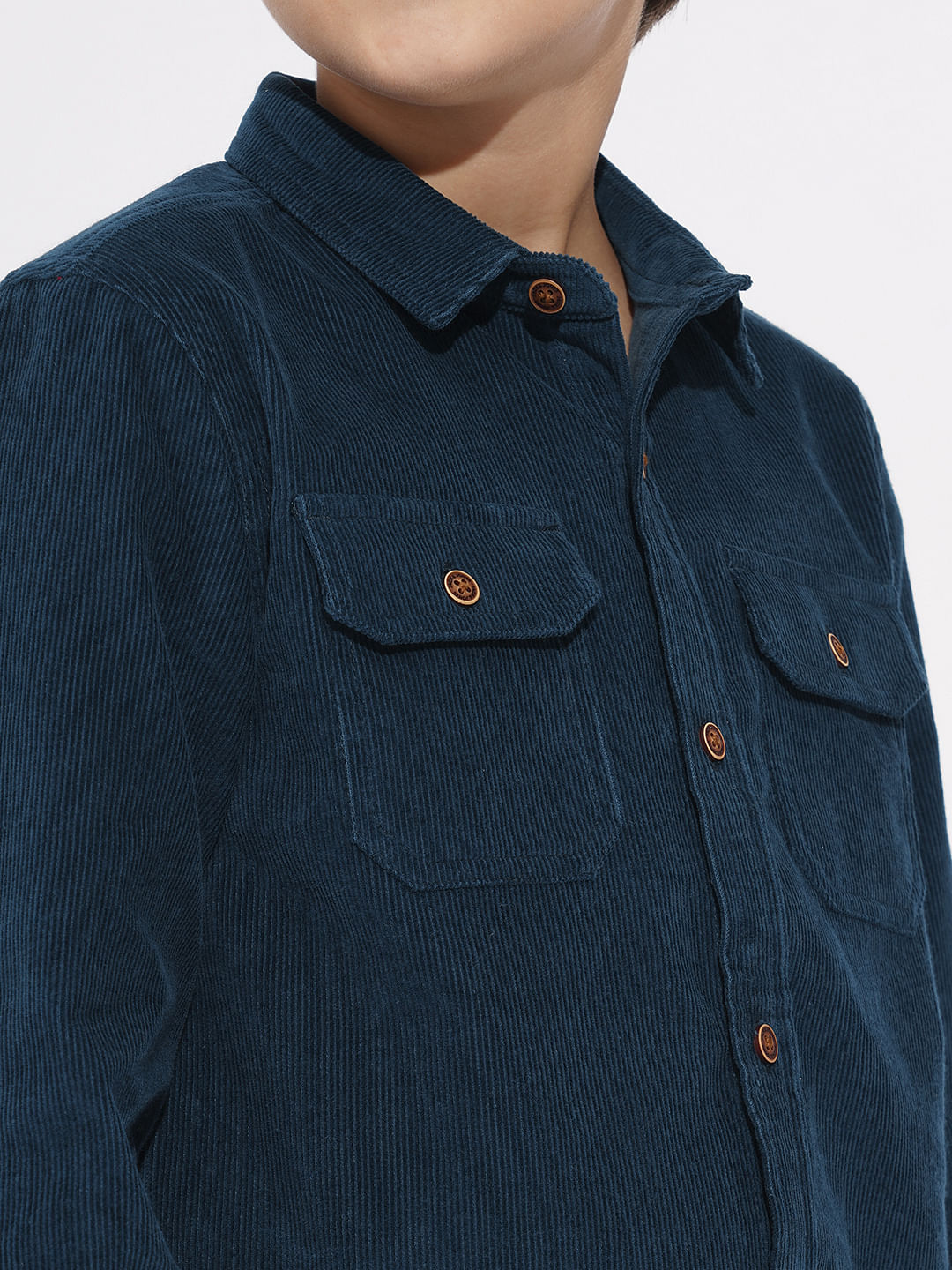 Boys Navy Blue Corduroy Shirt