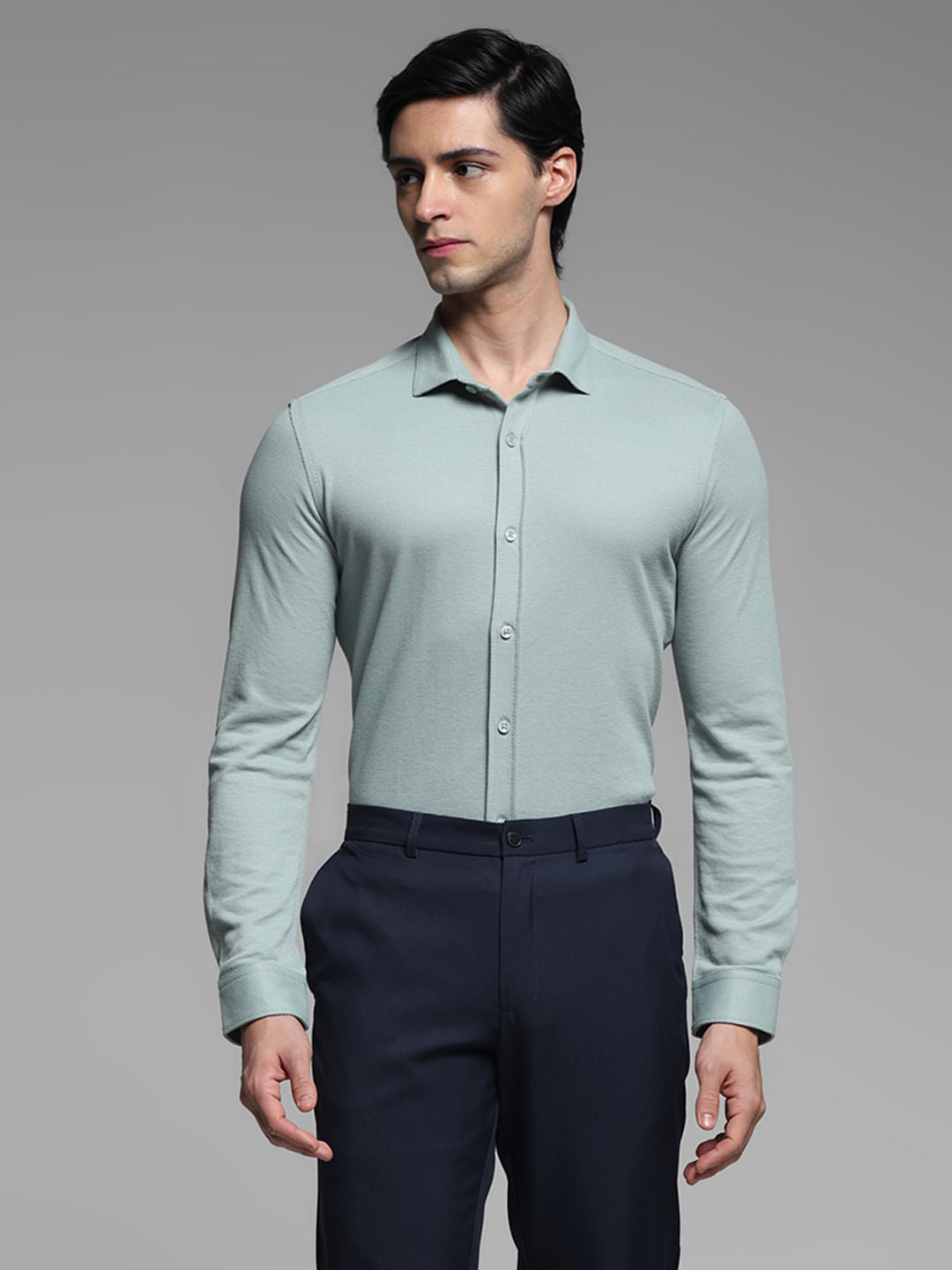 Green Knitted Full Sleeves Shirt