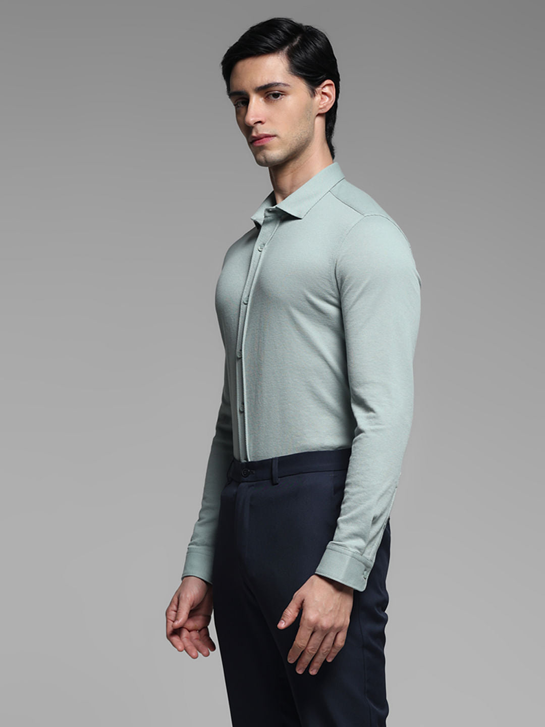 Green Knitted Full Sleeves Shirt