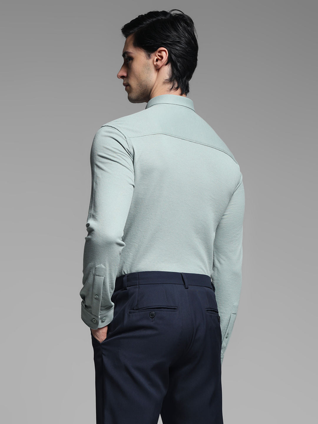 Green Knitted Full Sleeves Shirt