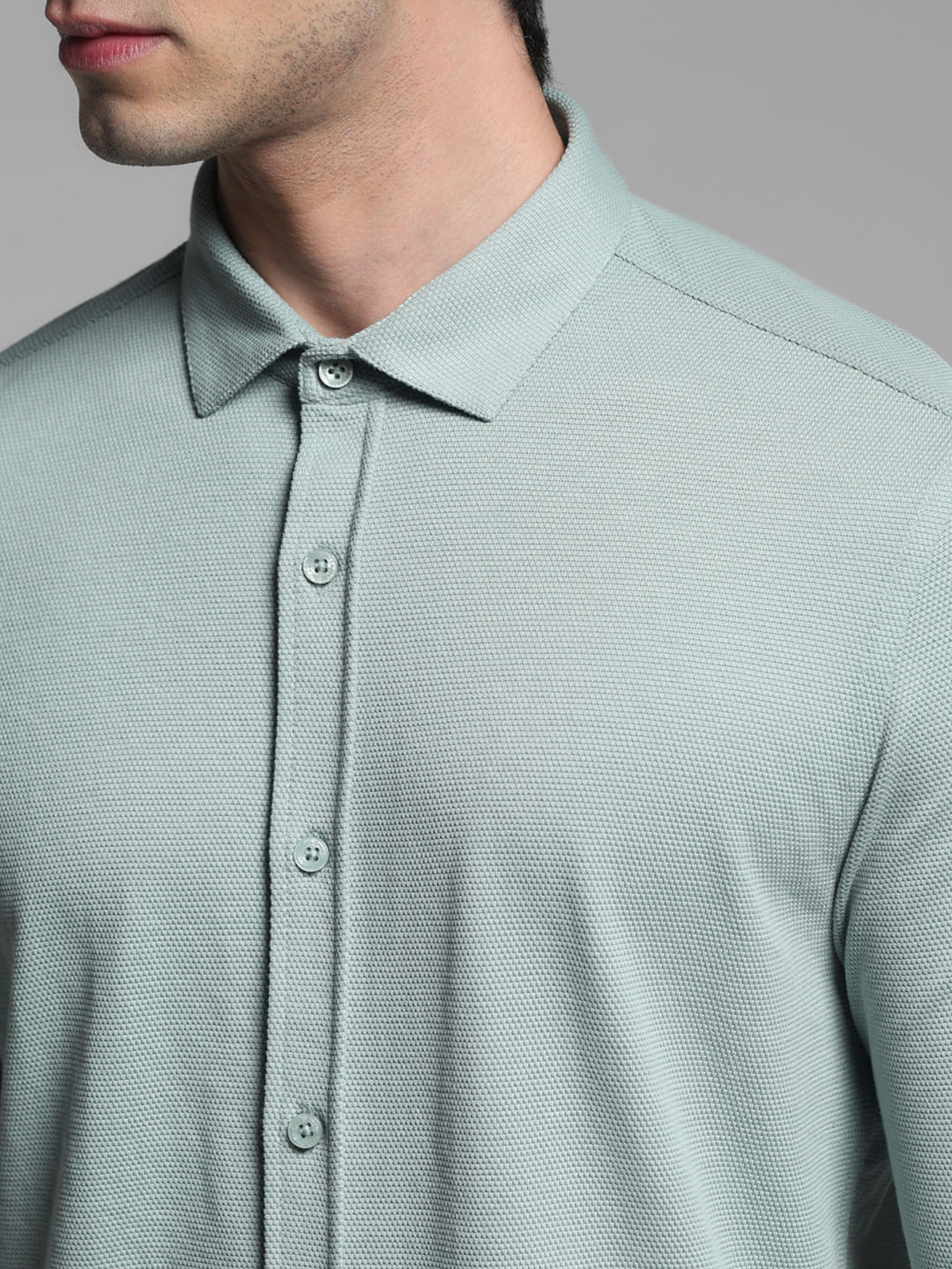 Green Knitted Full Sleeves Shirt