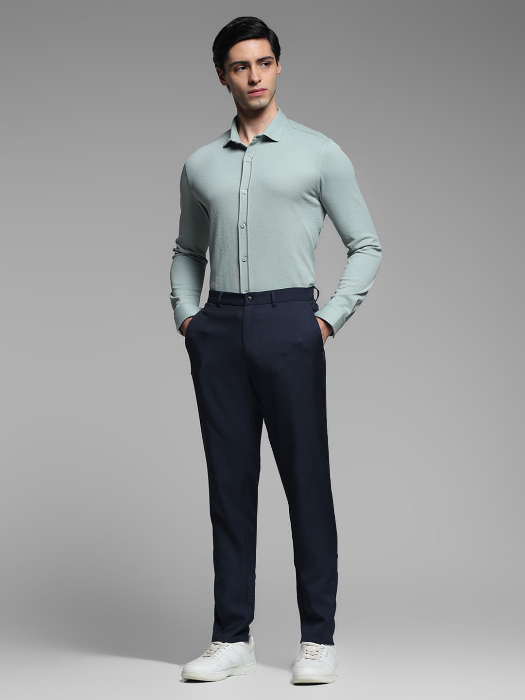 Green Knitted Full Sleeves Shirt