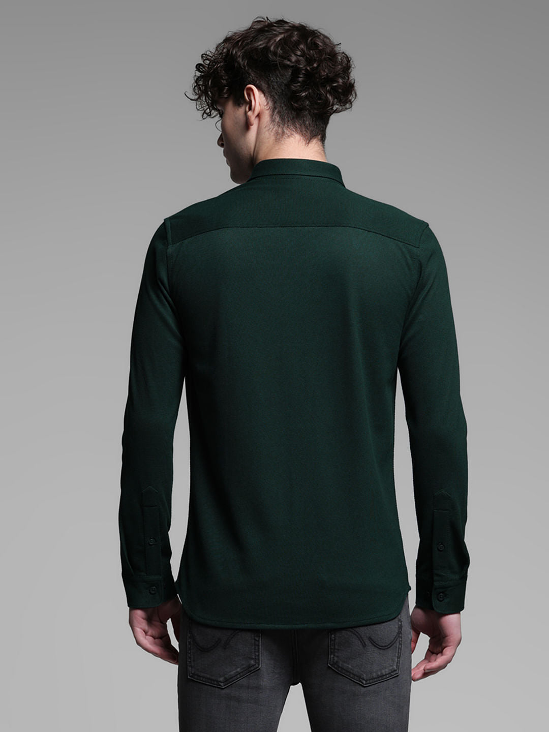 Green Knitted Full Sleeves Shirt