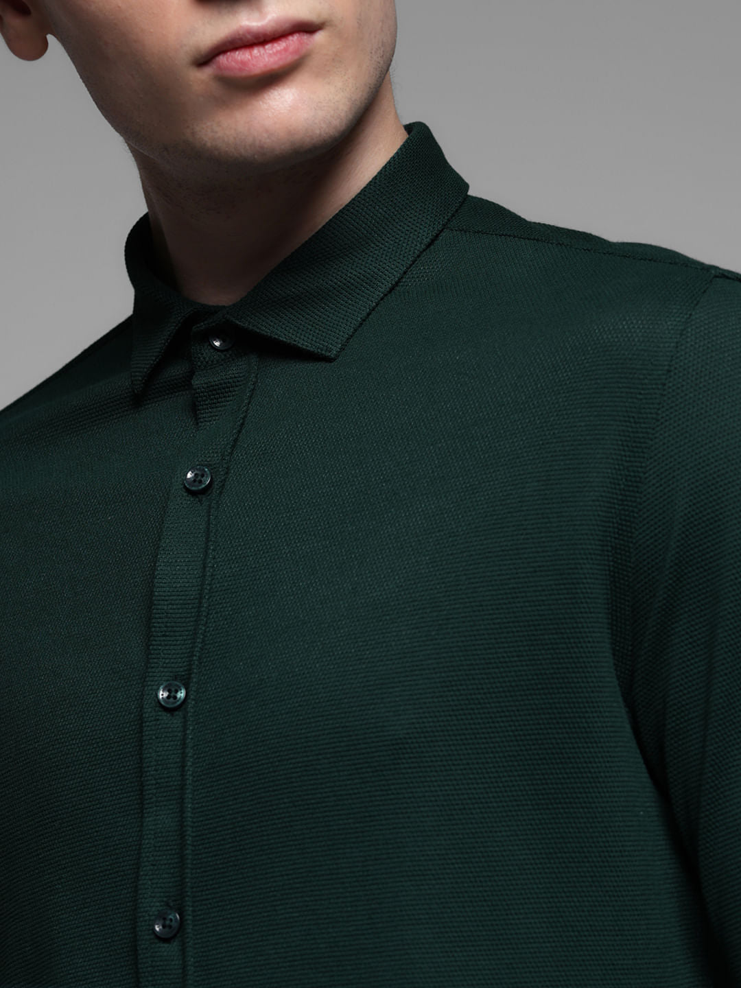 Green Knitted Full Sleeves Shirt