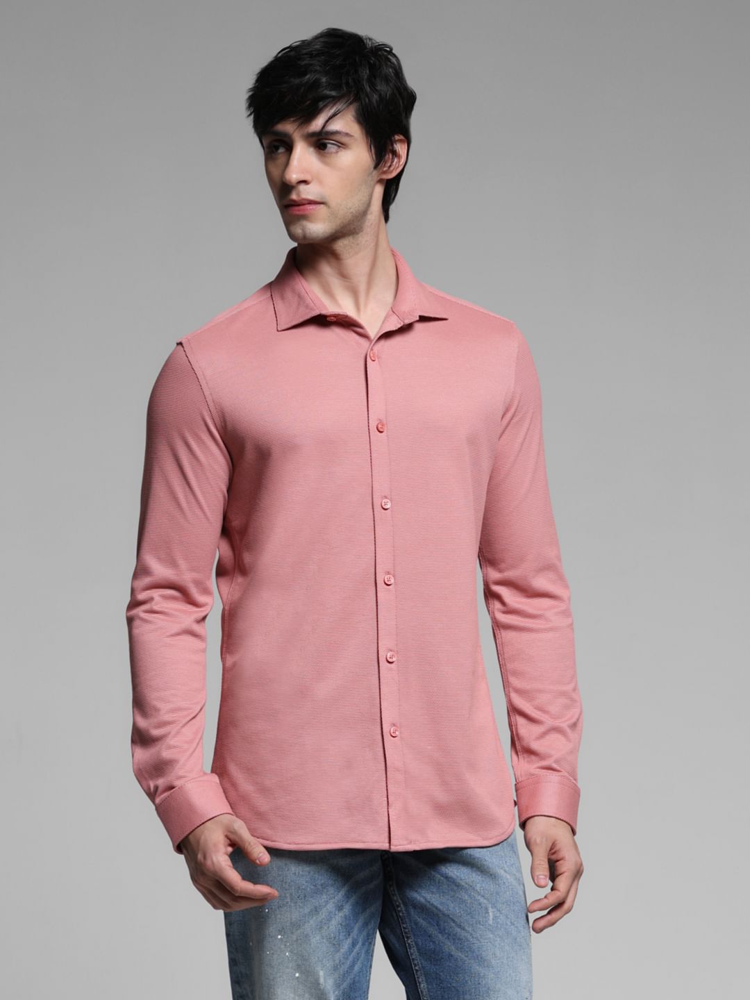Pink Knitted Full Sleeves Shirt