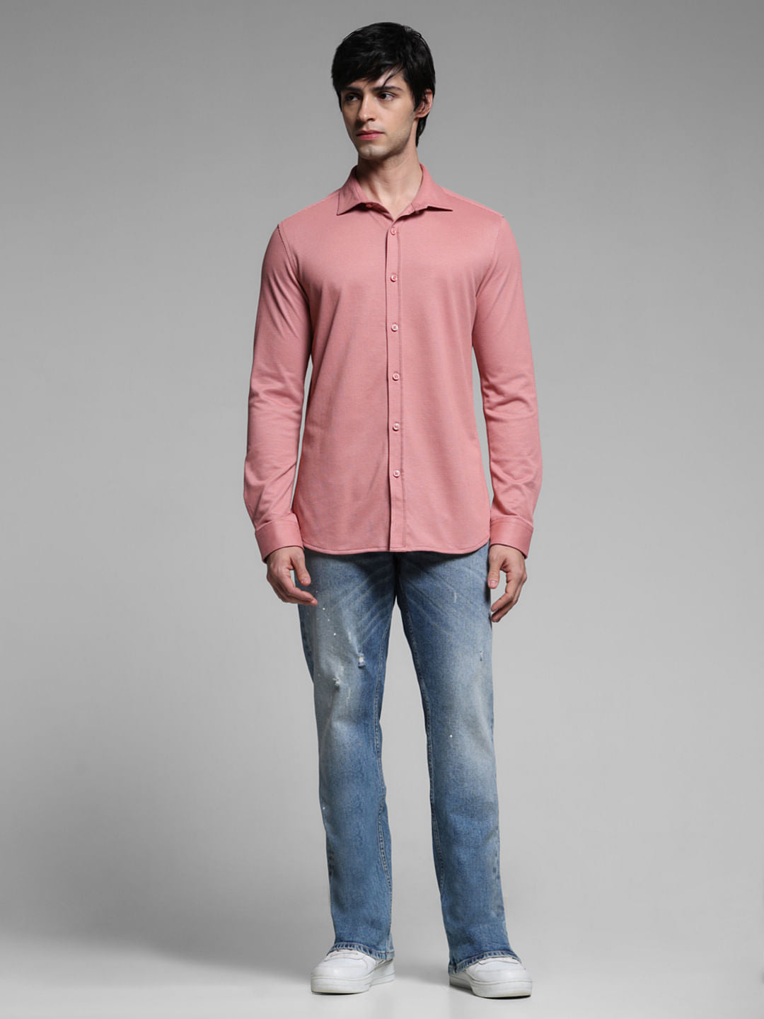Pink Knitted Full Sleeves Shirt