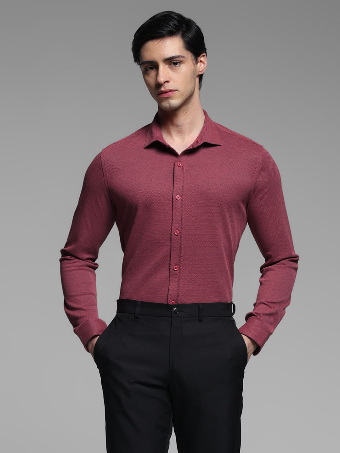 Pink Knitted Full Sleeves Shirt