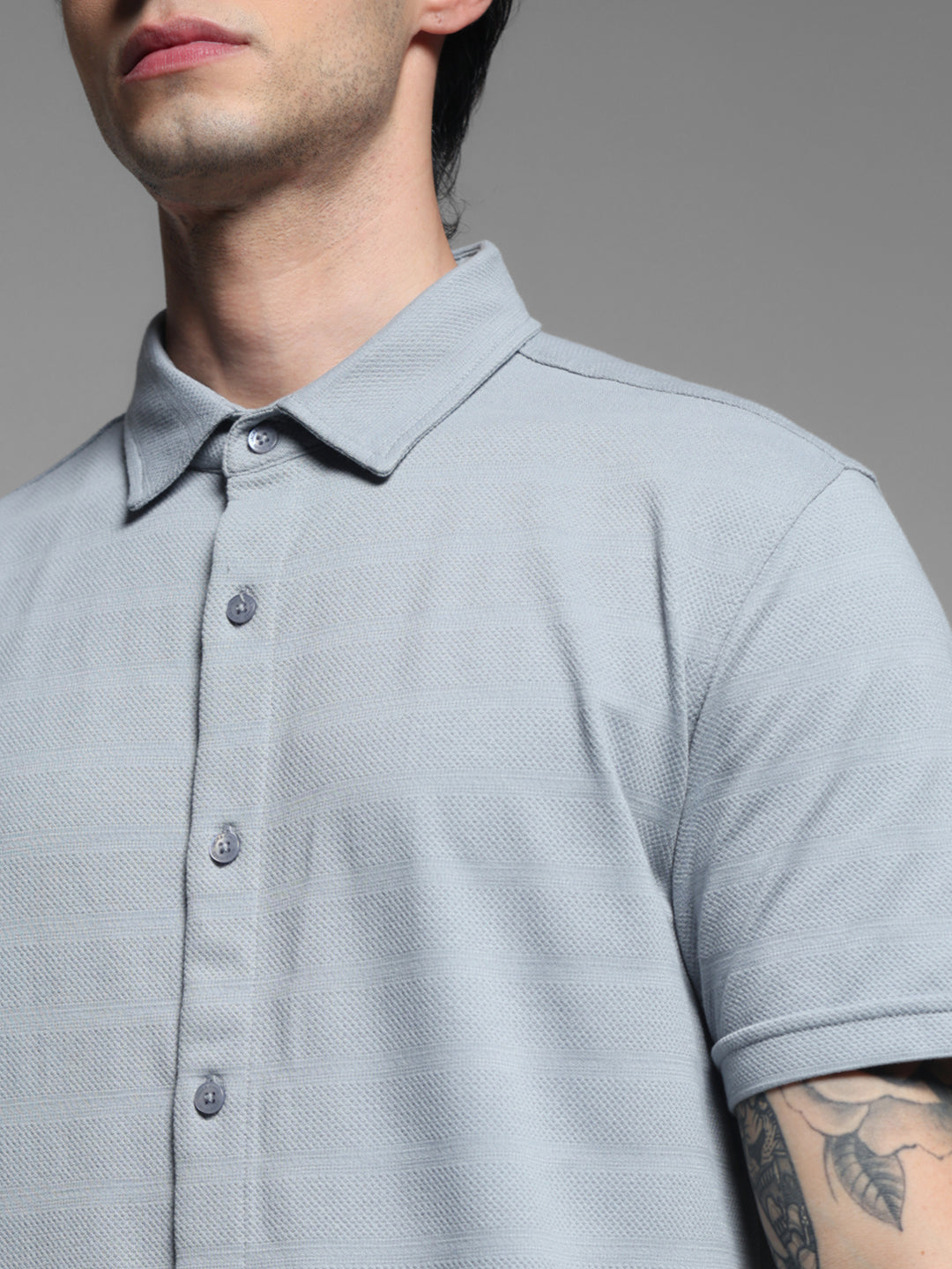 Men's Quarry Grey Slim Fit Knitted Solid Shirt