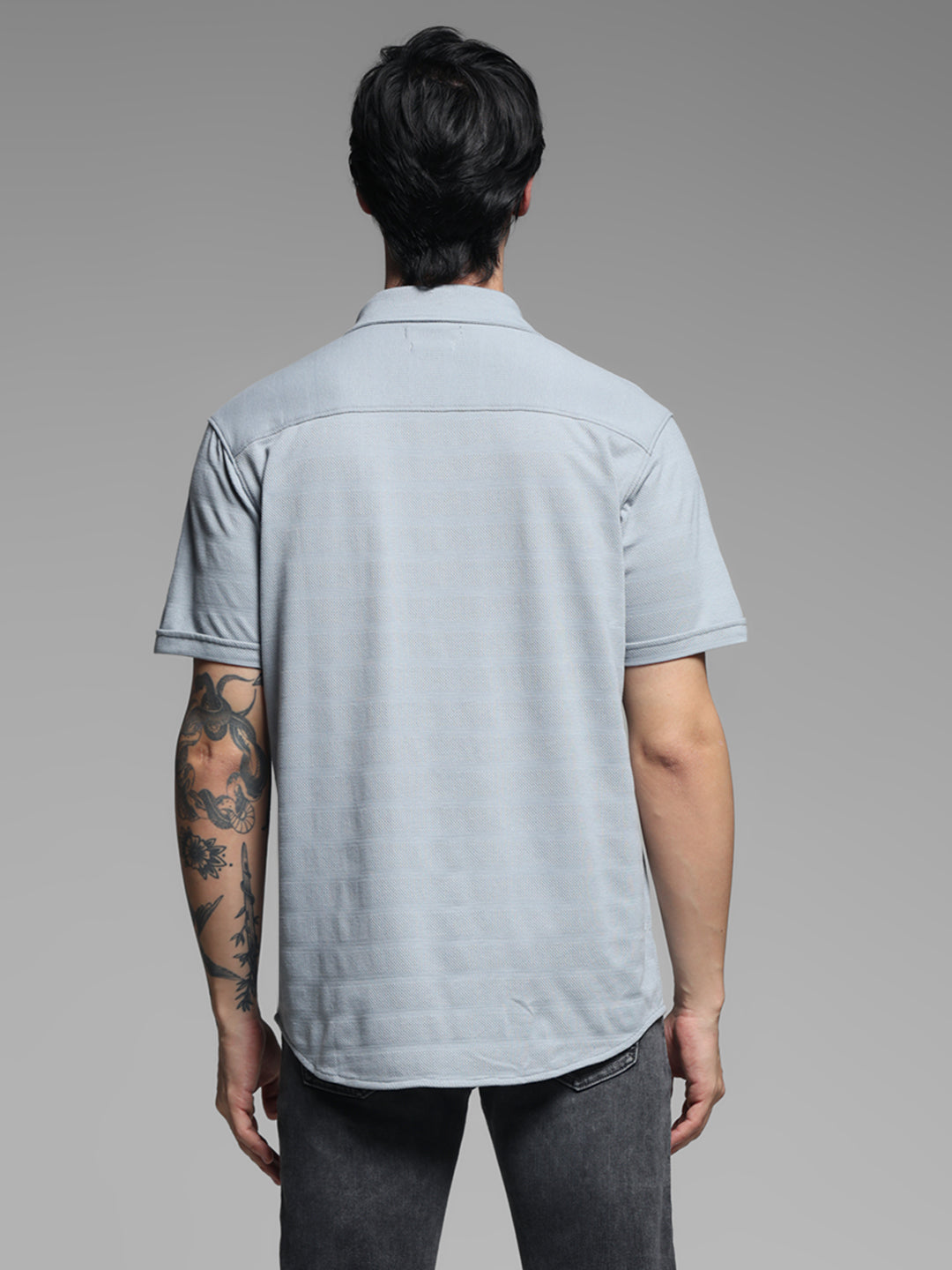Men's Quarry Grey Slim Fit Knitted Solid Shirt