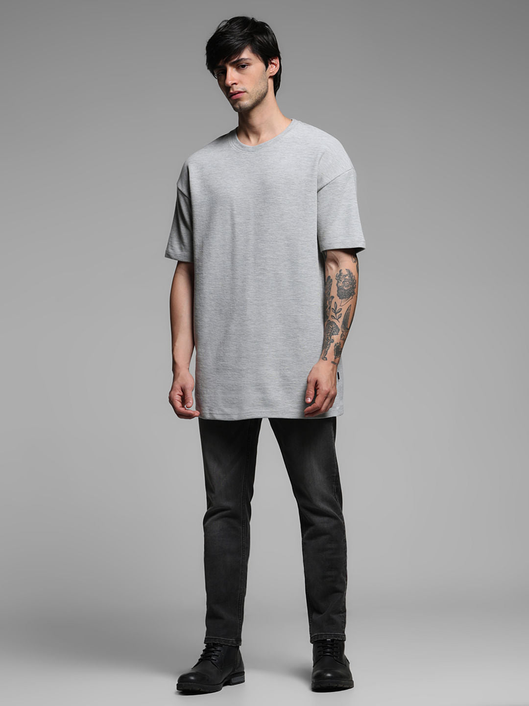 GREY OVERSIZED COTTON T-SHIRT