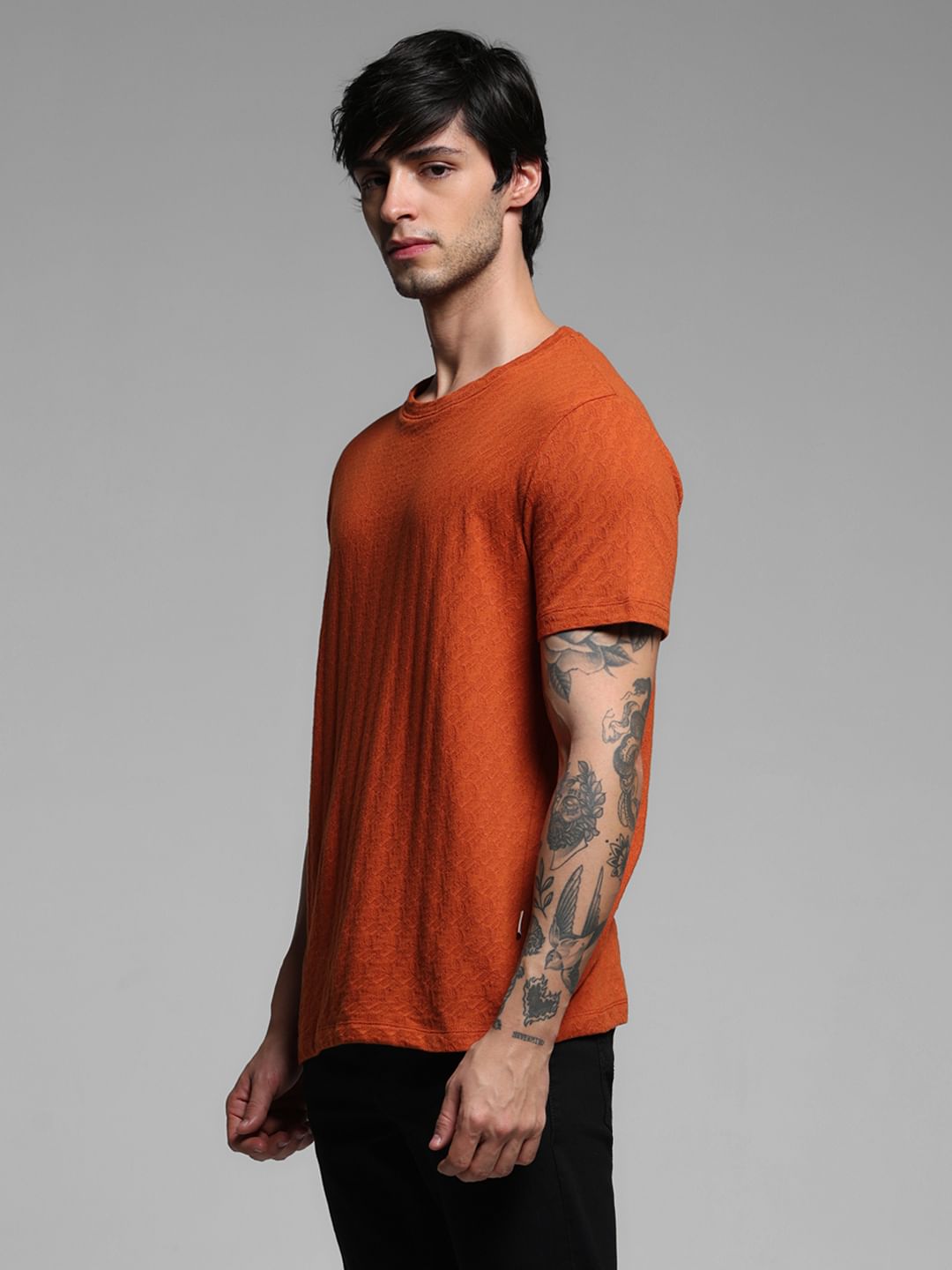 BROWN COTTON CREW NECK T-SHIRT