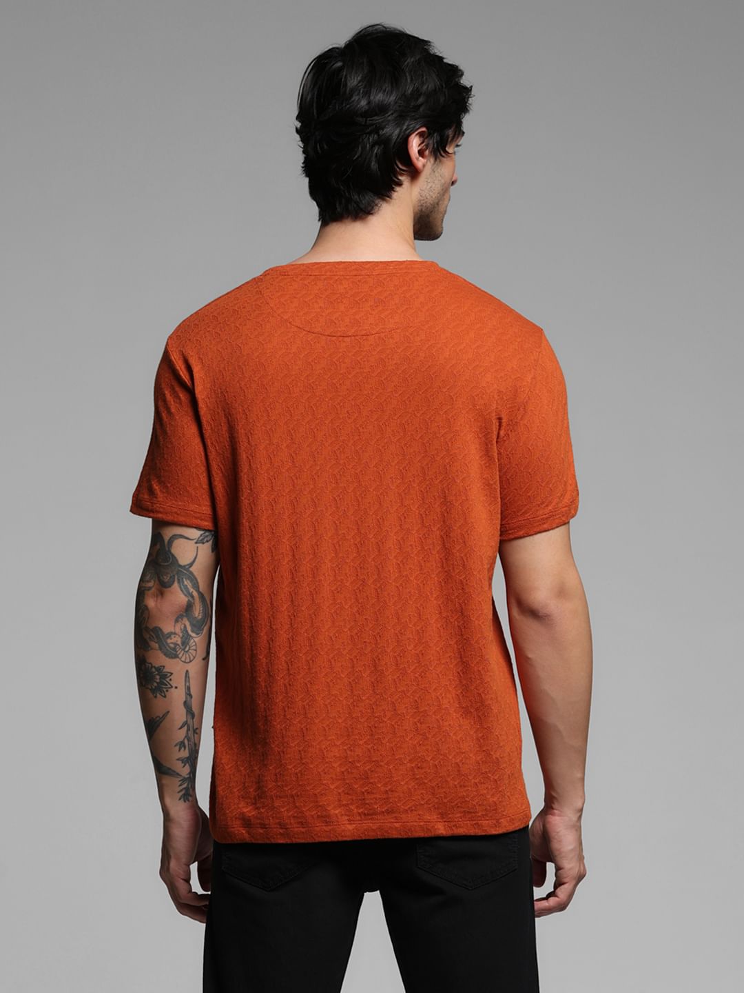 BROWN COTTON CREW NECK T-SHIRT