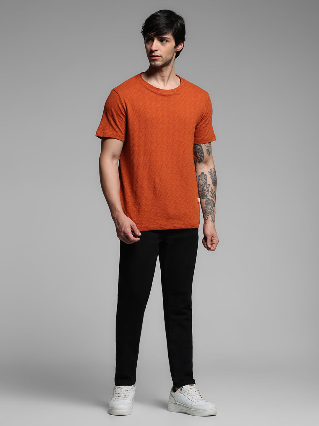 BROWN COTTON CREW NECK T-SHIRT