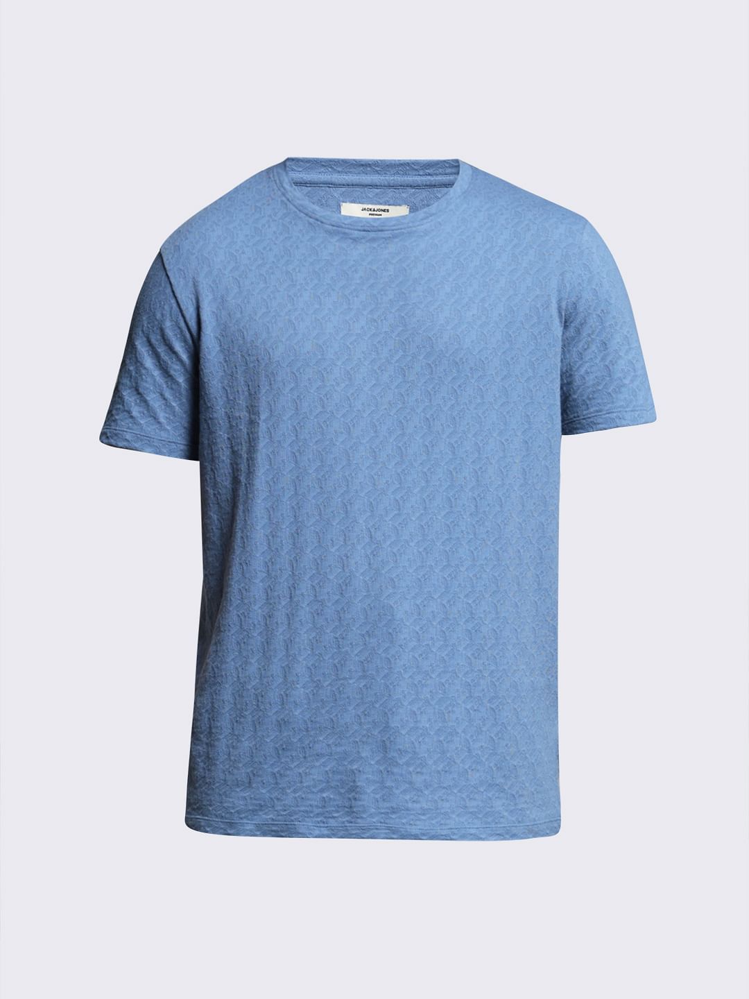 Blue Cotton Crew Neck T-shirt