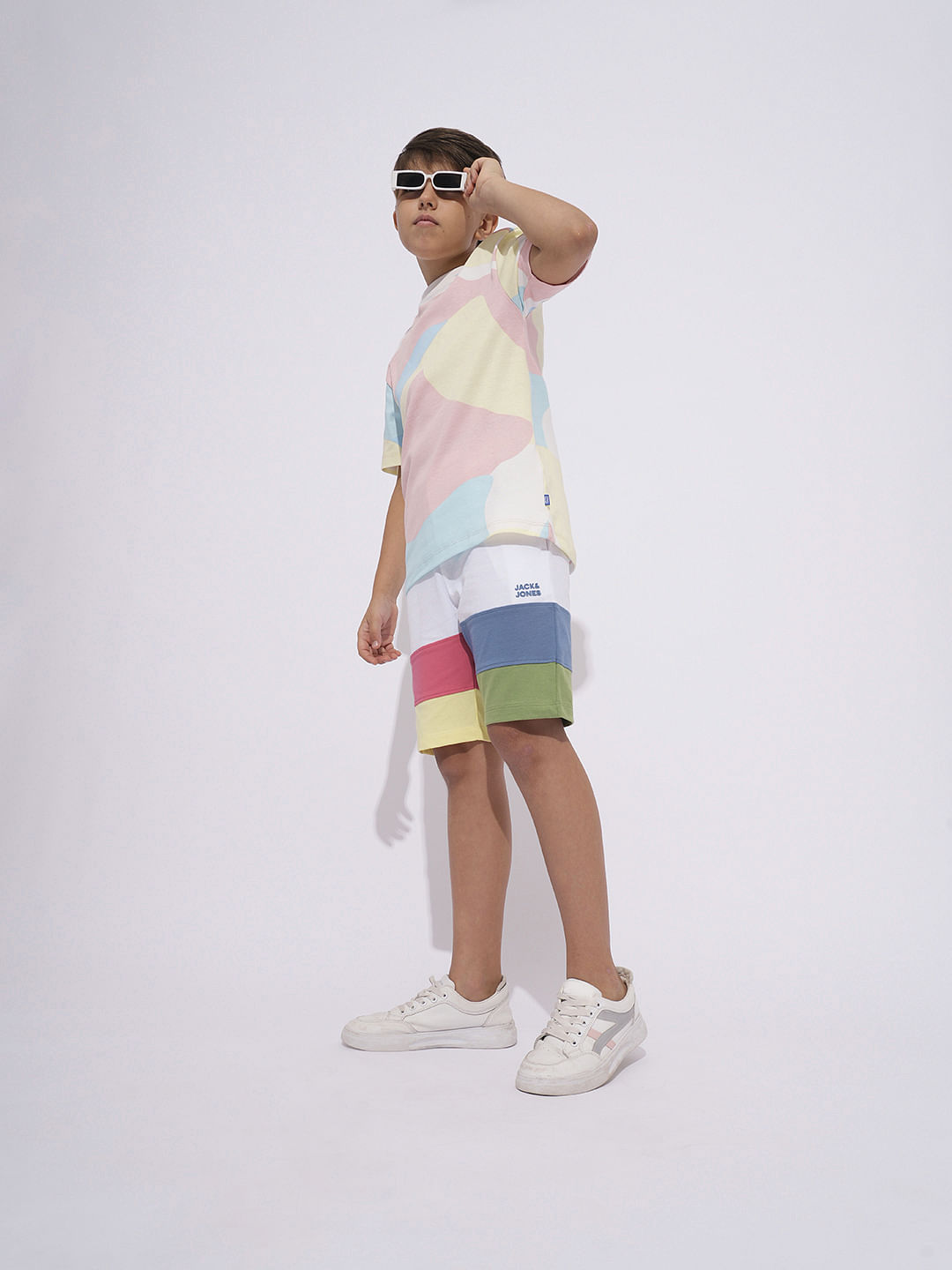 Boys White Printed Cotton Shorts