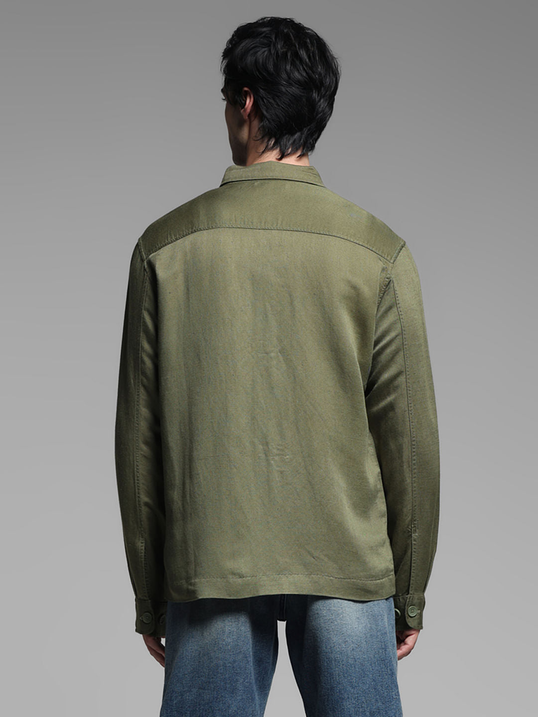 Green Linen Blend Oversized Shirt