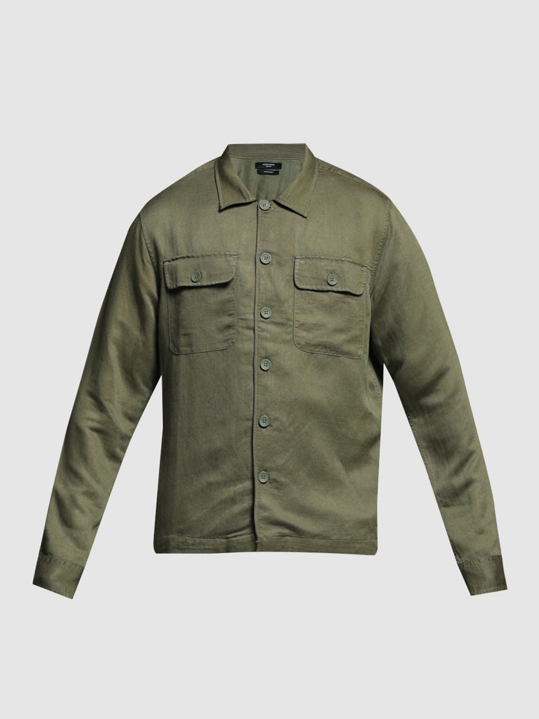 Green Linen Blend Oversized Shirt