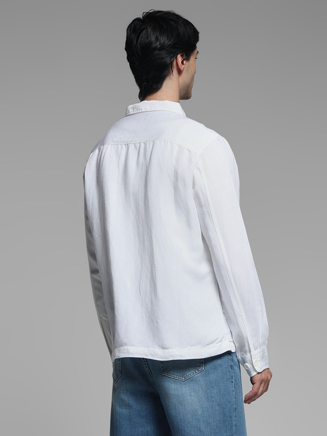 White Linen Blend Oversized Shirt