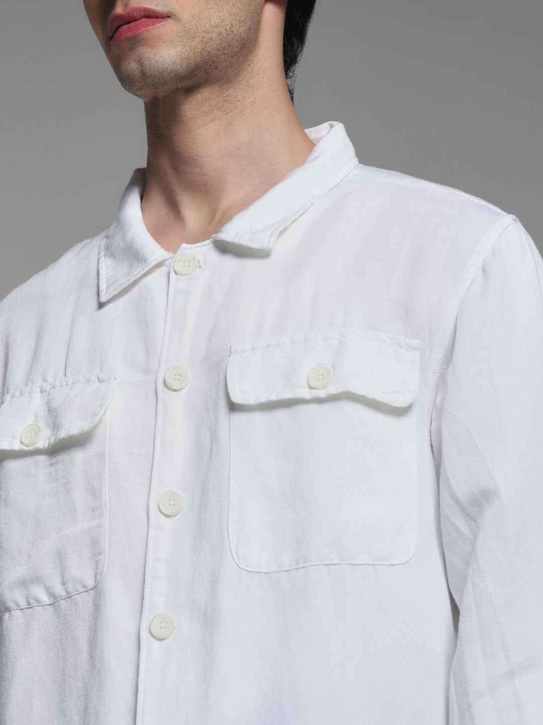 White Linen Blend Oversized Shirt