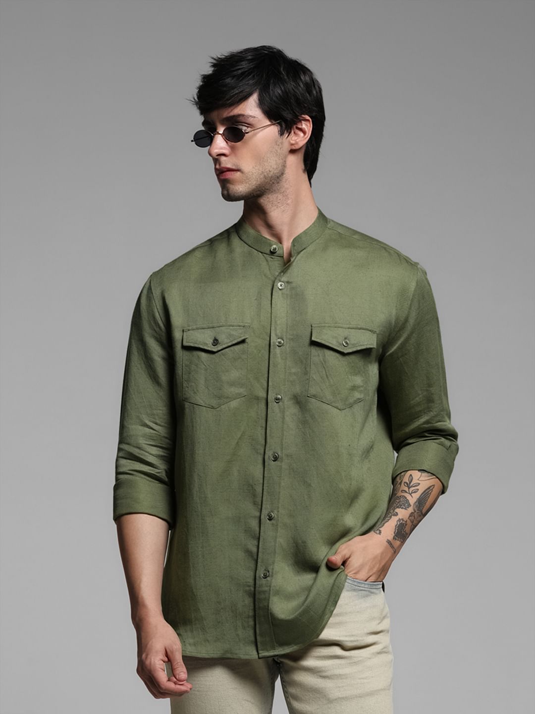 GREEN LINEN SHIRT