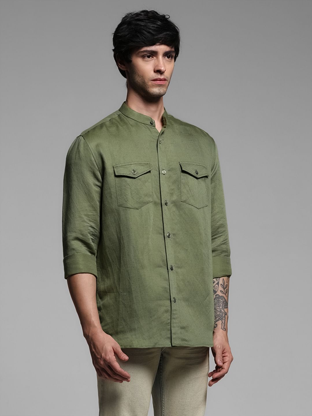 GREEN LINEN SHIRT